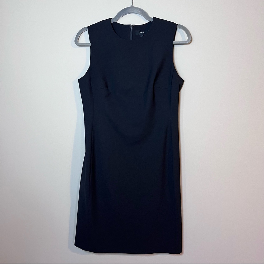 Theory Good Wool Sleeveless Tailored Fitted Sheath Dress Cocktail Career Black 6 - Picture 2 of 7